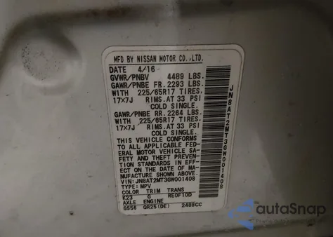 2016 Nissan Rogue S из США, поврежденный, VIN JN8AT2MT3GW001408